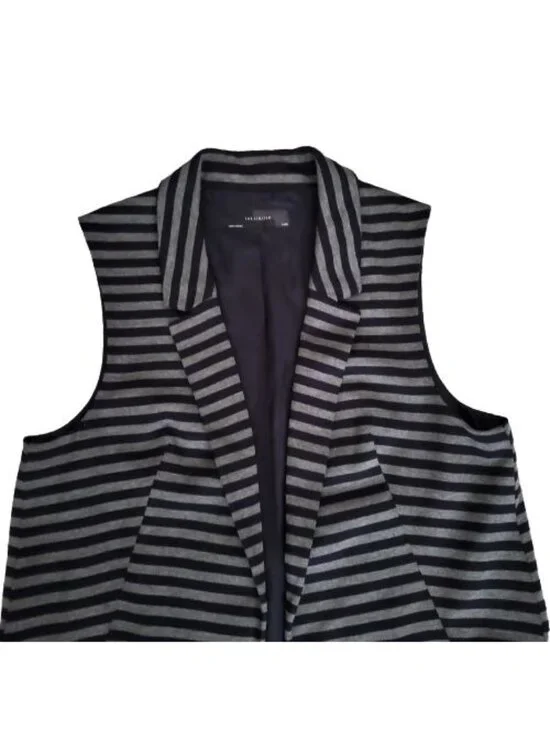 The Limited Women's Navy Blue/Gray Striped Open Front Long Vest Cardigan Sz XL - Picture 5 of 14